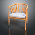 Elegant Light Wood Leisure Chair With Curved Slat Back Curved Armrests And Gray Padded Seat