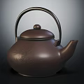 Decorative Brown Teapot With Bamboo Leaf Pattern Handle And Lid For Daily Household Use