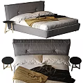 Modern Double Bed with Gray Headboard Pillows Blanket and Nightstand Interior 3d model
