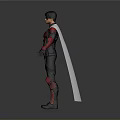 3D Modeled Superhero Character in Red and Black Costume With White Cape and Spiked Gloves