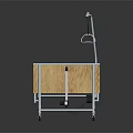 Medical Bed With Wooden Frame Metal Rails Wheels And Hanging IV Fixture