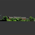 Traditional Chinese Courtyard Architecture With Red Brick Walls Grey Tiled Roofs And Surrounding Green Vegetation