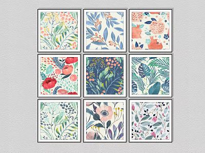 Botanical Paintings With Colorful Floral And Leaf Patterns In Illustration Style 3d model