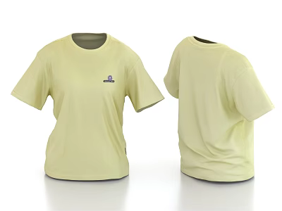 Yellow Short Sleeve T shirt With Small Logo Front And Back View 3d model