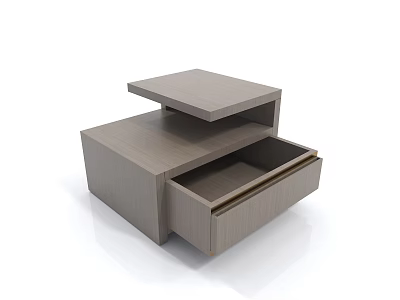 Modern Wooden Bedside Table with Open Shelf and Drawer Storage Design 3d model