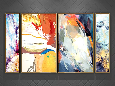 Four Piece Abstract Paintings With Rich Vibrant Colors And Dynamic Brushstrokes As Wall Art 3d model
