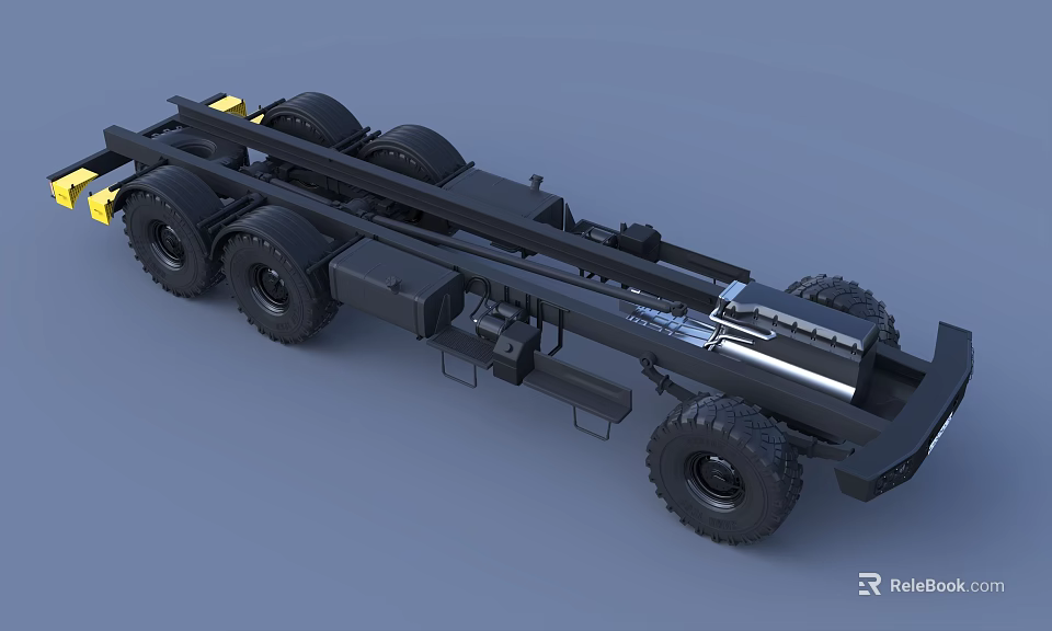 Heavy Duty Black Metal Trailer Chassis With Multiple Wheels And Mechanical Components 3d model 