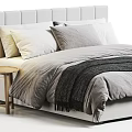 Modern Double Bed with Gray and White Pillows Gray Blanket and Wooden Bedside Table
