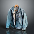 Blue Oversized Denim Jacket Hanging on a Wooden Hanger with Casual Style