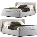 Modern Upholstered Double Bed With Soft Headboard Plush Pillows And Textured Blanket