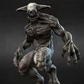 Game Movie Monster Character With Muscular Body Sharp Claws And Horned Head 3D Model Design