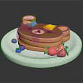 Delicious Stack of Pancakes with Whipped Cream Blueberries and Strawberries on White Plate