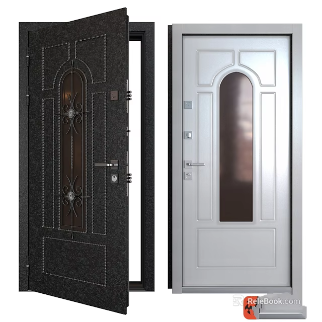 Two Different Interior Door Designs With Arched Glass Panels And Decorative Elements 3d model 