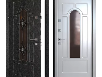 Two Different Interior Door Designs With Arched Glass Panels And Decorative Elements 3d model