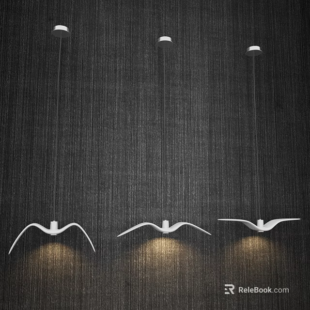 Stylish White Unique Shaped Pendant Lights Hanging Over Dark Textured Wall Interior 3d model 
