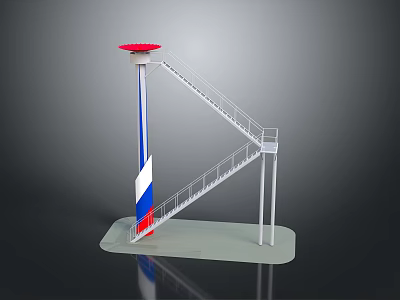 Scenic Landscape Featuring Blue White Red Pillar With Red Circular Top White Stairs And Platform 3d model