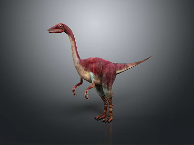 Vibrant Long Neck Dinosaur With Red And Green Coloration Standing On Gray Background 3d model