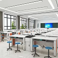 Modern School Classroom Interior With Desks Stools And Smart Board 3d model
