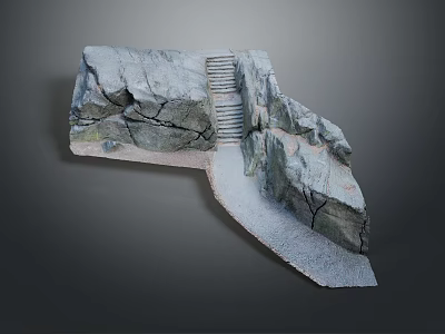 Modern Rock Structure With Curved Pathway And Staircase In Landscape Design 3d model