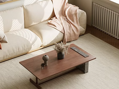 Modern Living Room With Wooden Coffee Table Beige Sofa Beige Rug And Decor Items 3d model