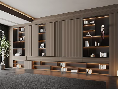 Modern Wooden Bookcase Featuring Multiple Shelves And Sleek Interior Design 3d model