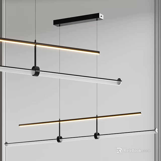 Modern Linear Pendant Light With Sleek Metal Frame And LED Illuminated Strips For Ceiling 3d model 