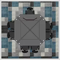 Octagonal Black Conference Table With Office Chairs And Orange Divider On Geometric Rug