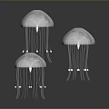 Two Transparent Jellyfish with Long Glowing Tentacles Gracefully Floating Underwater