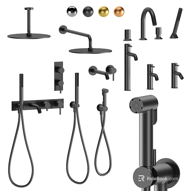 Modern Black Bathroom Faucets Shower Heads And Handheld Sprayers 3d model 