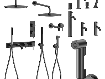 Modern Black Bathroom Faucets Shower Heads And Handheld Sprayers 3d model