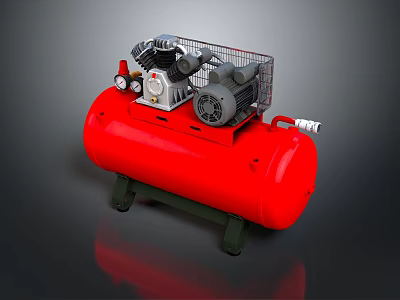 Red Air Compressor With Red Tank Motor Pressure Gauge and Green Stand Industrial Equipment 3d model