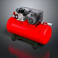 Red Air Compressor With Red Tank Motor Pressure Gauge and Green Stand Industrial Equipment