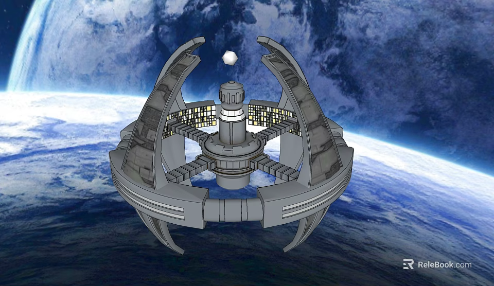Detailed Orbiting Space Station Structure With Earth Background And Ring Design 3d model 