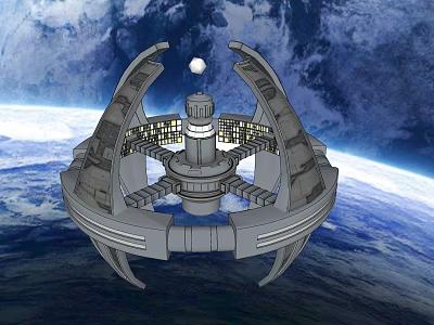 Detailed Orbiting Space Station Structure With Earth Background And Ring Design 3d model