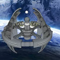 Detailed Orbiting Space Station Structure With Earth Background And Ring Design
