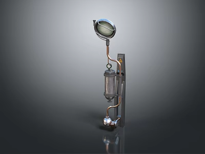 Vintage Industrial Gauge Device With Round Dial Copper Pipes And Glass Container 3d model