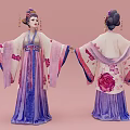 Woman In Traditional Purple Pink Costume With Floral Patterns And Classical Hair Bun