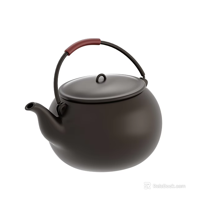Sleek Black Teapot with Red Handle and Round Body for Modern Kitchens 3d model 