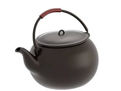 Sleek Black Teapot with Red Handle and Round Body for Modern Kitchens 3d model