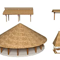 Traditional Thatch Roof Pavilion Structures With Different Shapes And Wooden Frames