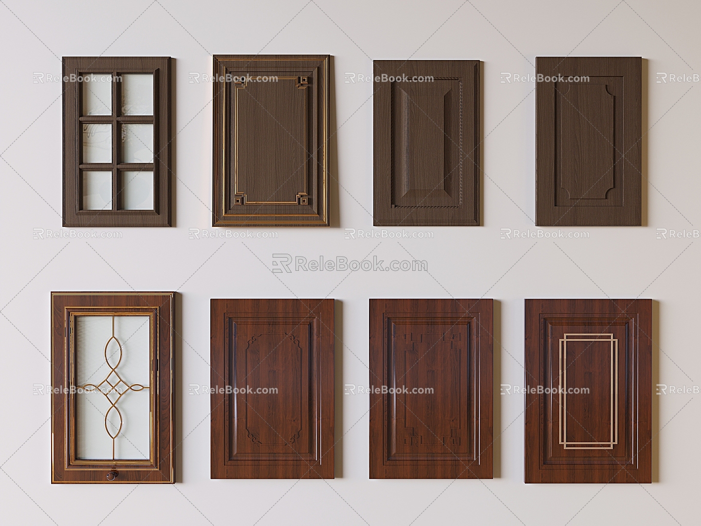 New Chinese Style Wardrobe Door Panel Solid Wood Glass Cabinet Door Panel 3d model