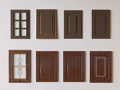 Wooden Wardrobe Doors with Various Designs Glass Panel and Decorative Trim 3d model