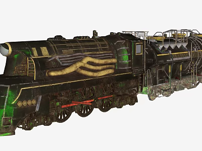 Vintage Green Black Steam Train With Gold Decorative Lines And Classic Design 3d model