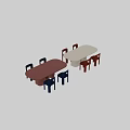 Modern Minimalist Dining Table Set With Oval Brown Table And Four Blue Chairs 3d model