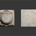 Decorative Stone Pillars With Intricate Carved Floral And Scroll Designs On Black Reflective Surface