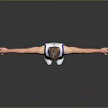 Man Standing In White Basketball Jersey With Blue Yellow Logo Arms Outstretched Gray Background