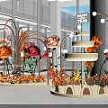 Red Frame Decorative Setup With Red Bow Golden Spheres And Clear Orbs On Red Platform 3d model