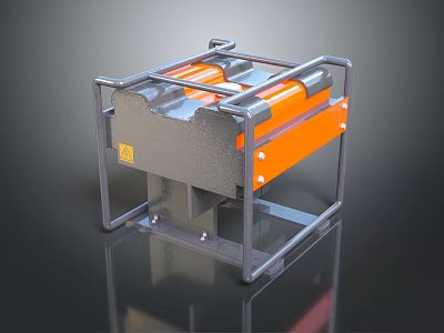 Industrial Heavy Duty Equipment With Metal Frame Orange Panels And Rollers 3d model