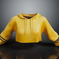 Yellow Cropped Hoodie with Drawstrings and Black Striped Cuffs Fashionable Design