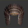 Traditional Red Feather Headdress With Decorative Beaded Band And Tribal Design Elements